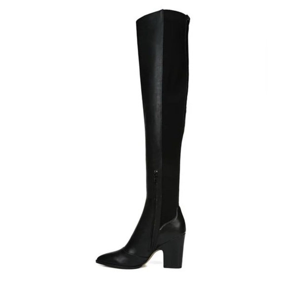 Sam Edelman $225 Natasha Over The Knee Black Leather Chunky Heel Boot Size 6.5 - Picture 2 of 11